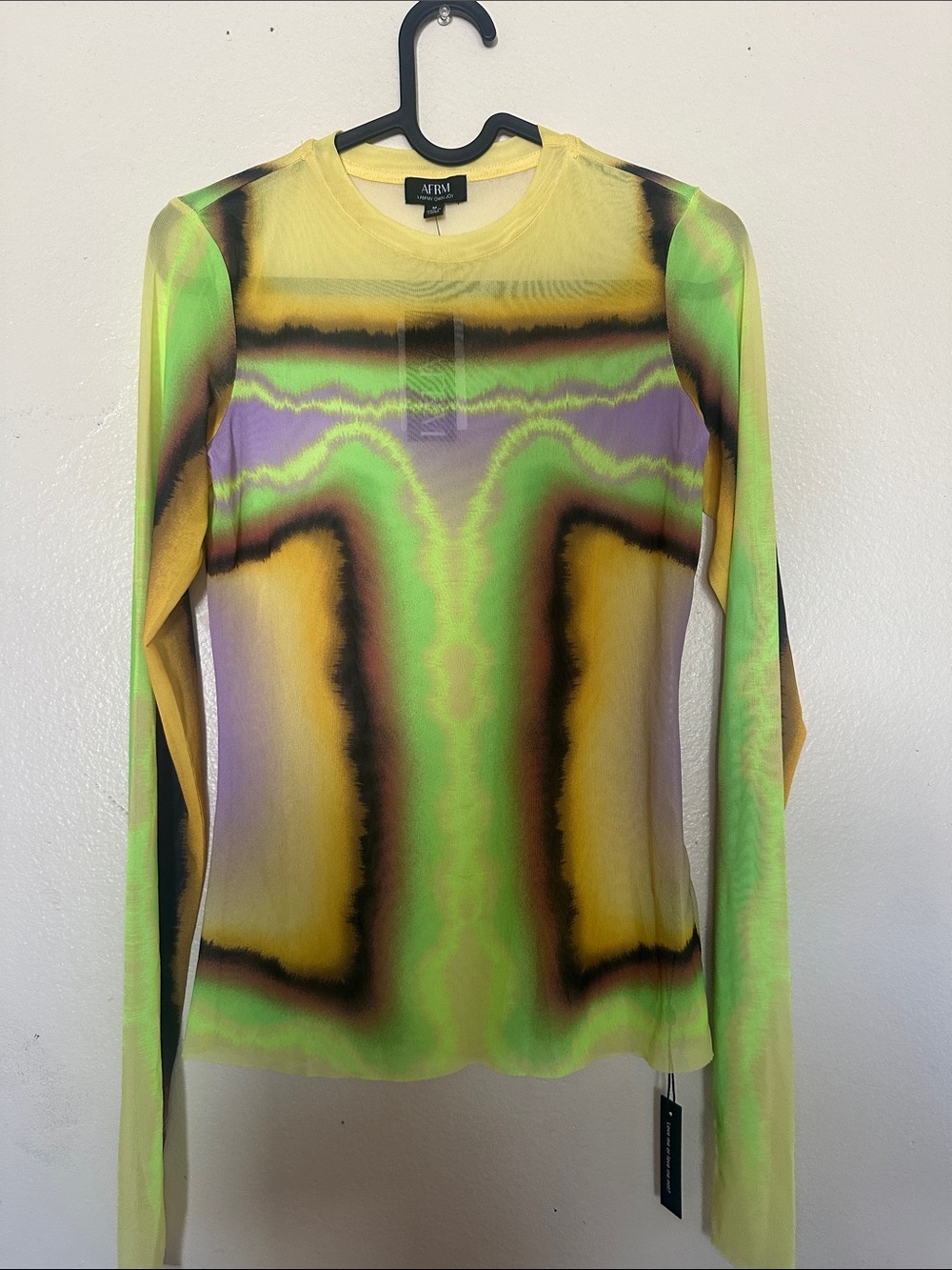 AFRM Mesh Long-Sleeve Multicolor Print Top - Yellow/Green/Purple